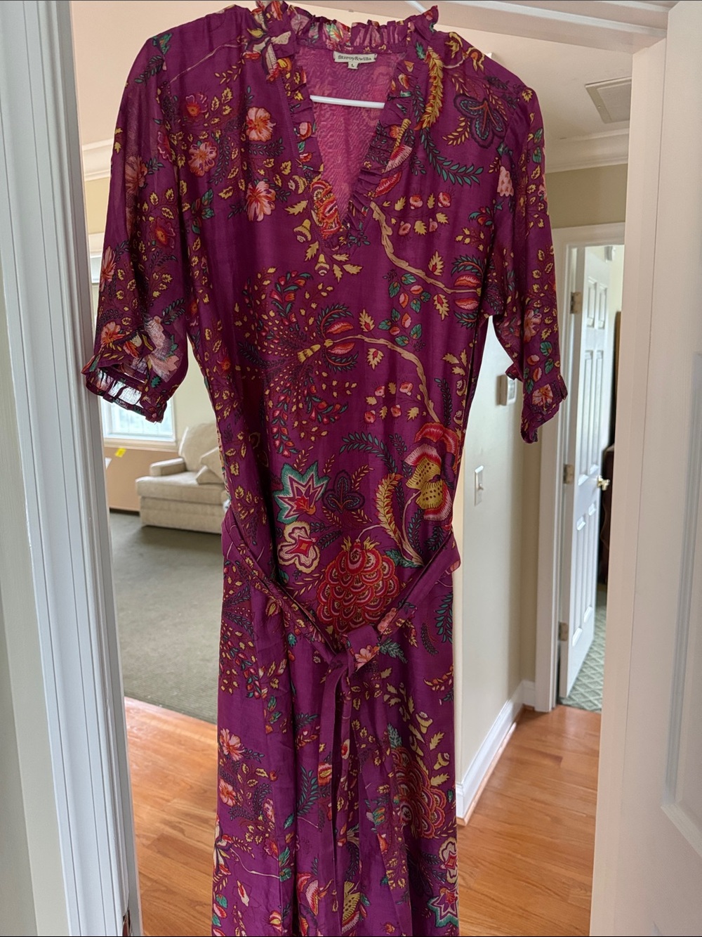 Women’s Magenta Floral Ruffle Collar Maxi Dress - Fitzroy & Willa